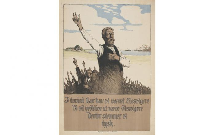 Afstemningsplakat fra folkeafstemningen i 1920. Illustration: Alex Eckener, Museum Sønderjylland - Sønderborg Slot Afstemningsplakat fra folkeafstemningen i 1920. Illustration: Alex Eckener, Museum Sønderjylland - Sønderborg Slot