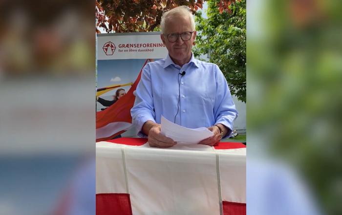 Jens Andresen, formand i Grænseforeningen, holder tale i anledning af grundlovsdagen 5. juni 2020. Jens Andresen, formand i Grænseforeningen, holder tale i anledning af grundlovsdagen 5. juni 2020.