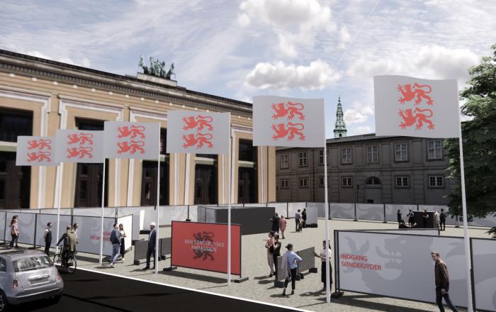 Den Sønderjyske Ambassade er tegnet af Arkitekturministeriet og indrettet med møbler af den sønderjyske designer Hans J. Wegner. Den Sønderjyske Ambassade er tegnet af Arkitekturministeriet og indrettet med møbler af den sønderjyske designer Hans J. Wegner.