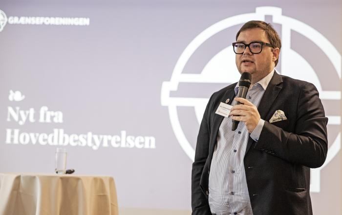 Formand for Grænseforeningen, Mirco Reimer-Elster, på lokalforeningsmødet i Middelfart