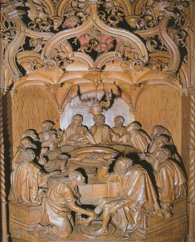 Predellaen, felt 2: Påskemåltidet. Jesu sidste måltid med sine disciple. Predellaen, felt 2: Påskemåltidet. Jesu sidste måltid med sine disciple.