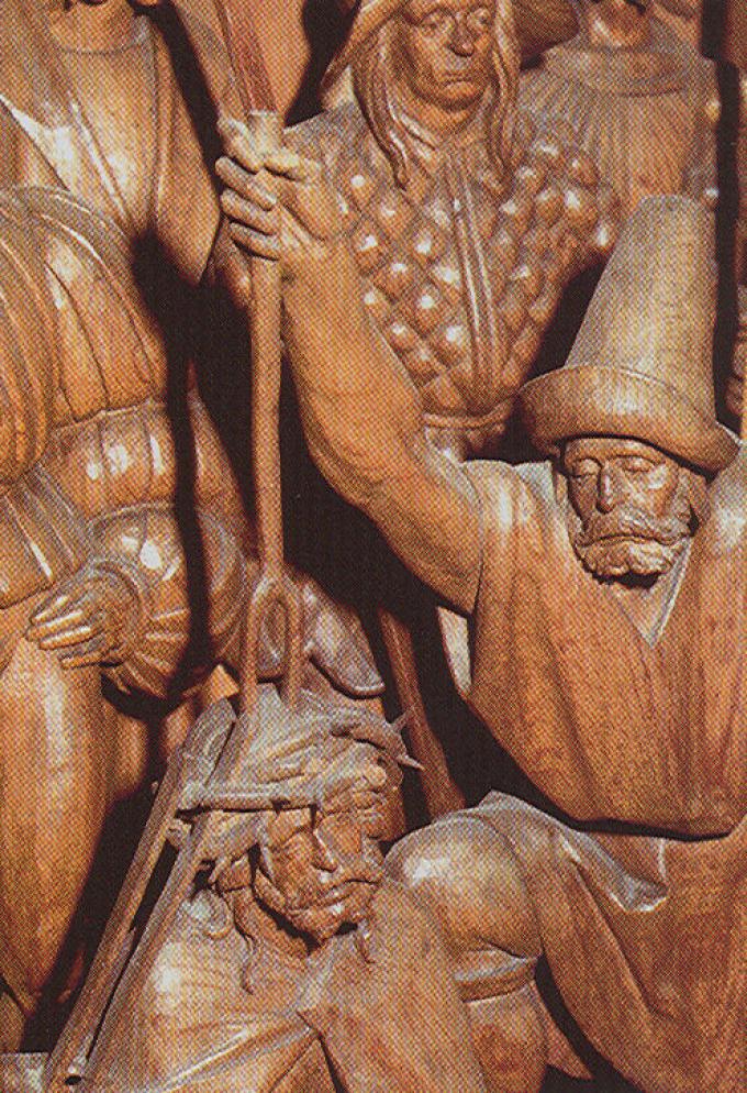 Detalje: Soldat presser tornekronen ned over Jesus Detalje: Soldat presser tornekronen ned over Jesus