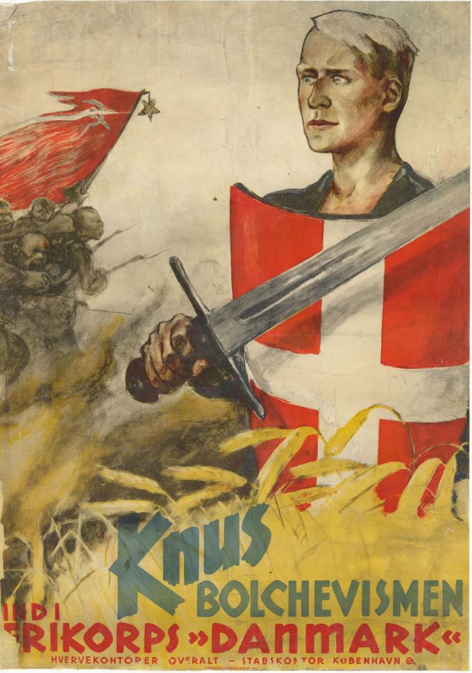 Hverveplakat for Frikorps Danmark fra 1941 med opfordringen "Knus Bolchevismen". Hverveplakat for Frikorps Danmark fra 1941 med opfordringen "Knus Bolchevismen".