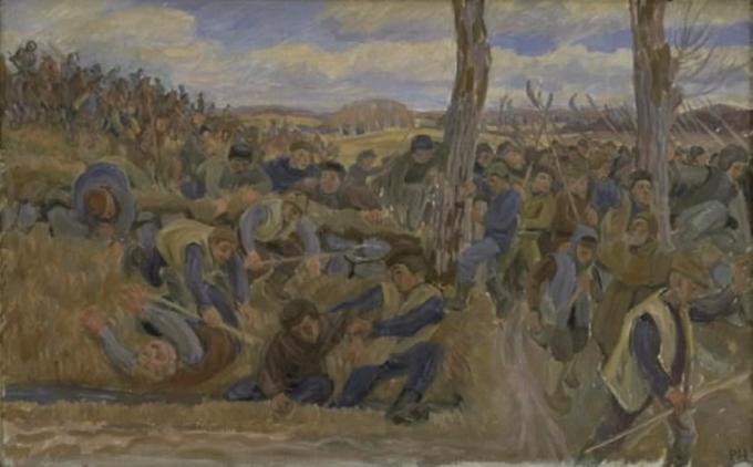 Maleren Peter Hansens fremstilling af borgerkrigen Grevens Fejde fra 1916-1920. Maleren Peter Hansens fremstilling af borgerkrigen Grevens Fejde fra 1916-1920.