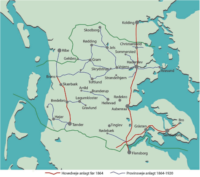 Det overordnede sønderjyske vejnet, som det så ud i 1920-21 Det overordnede sønderjyske vejnet, som det så ud i 1920-21