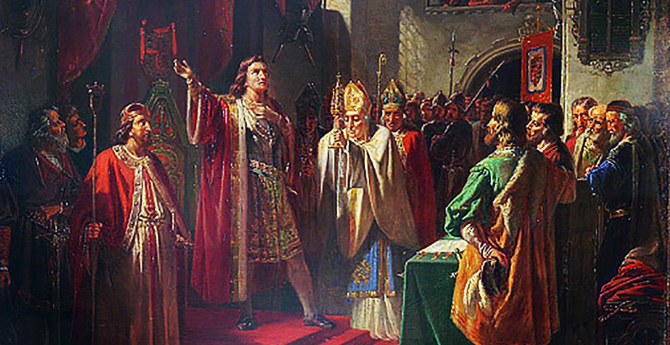 Christian den Første aflægger ed på at overholde løfterne fra Ribe om, at Slesvig og Holsten skulle forblive evigt udelte sammen (“up ewig ungedeelt”). Christian den Første aflægger ed på at overholde løfterne fra Ribe om, at Slesvig og Holsten skulle forblive evigt udelte sammen (“up ewig ungedeelt”).