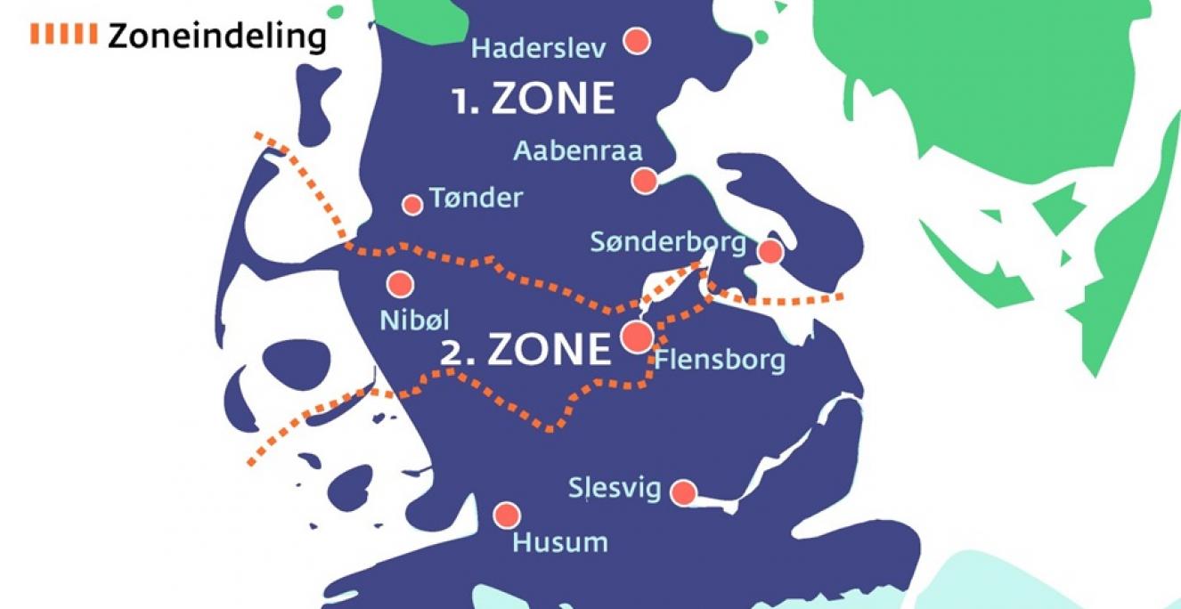 Kort over afstemningsområdet inddelt i zone 1 og 2 forud for folkeafstemningerne i 1920. Kort over afstemningsområdet inddelt i zone 1 og 2 forud for folkeafstemningerne i 1920.