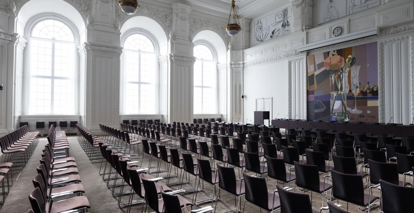 Landstingssalen på Christiansborg danner ramme om konferencen den 10. januar 2020. Landstingssalen på Christiansborg danner ramme om konferencen den 10. januar 2020.