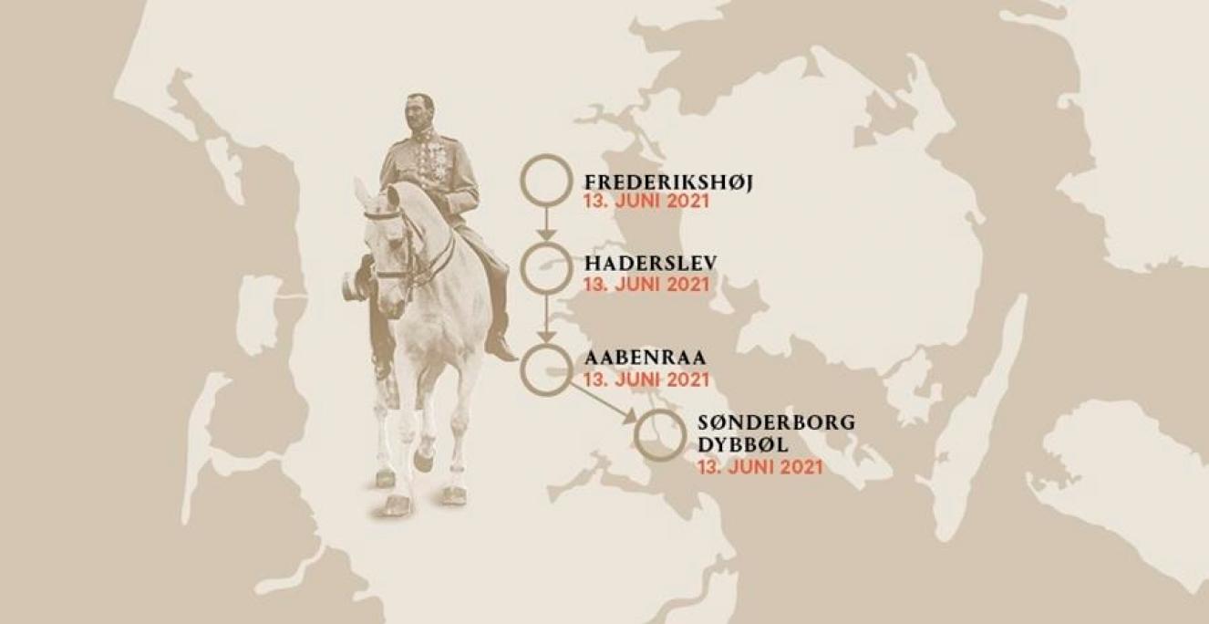 Når fejringen af 100-året for Genforeningen genstartes fra 6. maj, bliver det med Dronning Margrethes besøg i Sønderjylland den 13. juni som kulmination. Her vil majestæten følge i sin farfar Christian 10.'s fodspor. Når fejringen af 100-året for Genforeningen genstartes fra 6. maj, bliver det med Dronning Margrethes besøg i Sønderjylland den 13. juni som kulmination. Her vil majestæten følge i sin farfar Christian 10.'s fodspor.