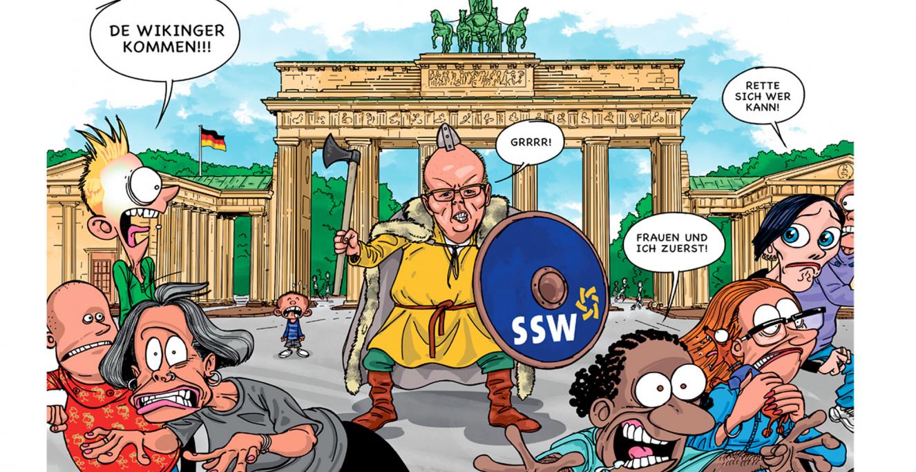 I Æ Rummelpot er Stefan Seidler afbildet som viking foran Brandenburger Tor i Berlin. I Æ Rummelpot er Stefan Seidler afbildet som viking foran Brandenburger Tor i Berlin.