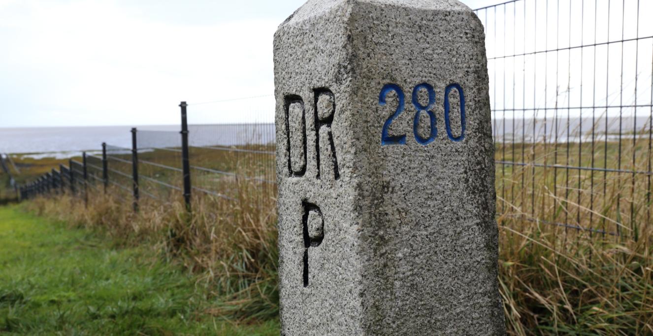 Yderst mod vest står grænsesten 280 og det nye vildsvinehegn, en synlig grænse midt i grænselandet.