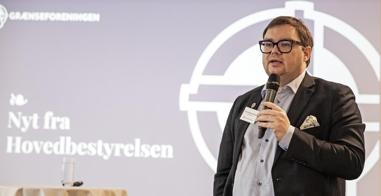 Formand for Grænseforeningen, Mirco Reimer-Elster, på lokalforeningsmødet i Middelfart