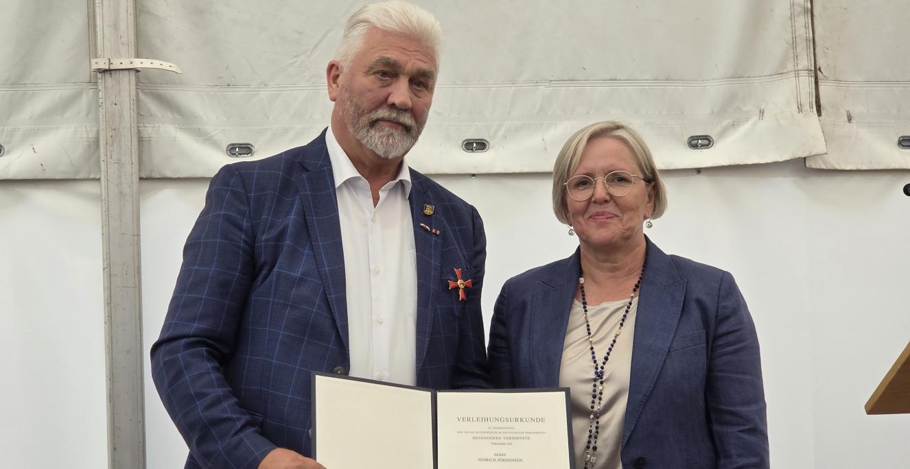 Hinrich Jurgensen sammen med Anke Meyer, Tysklands ambassadør i Danmark, ved førstnævntes afskedsreception forrige uge.