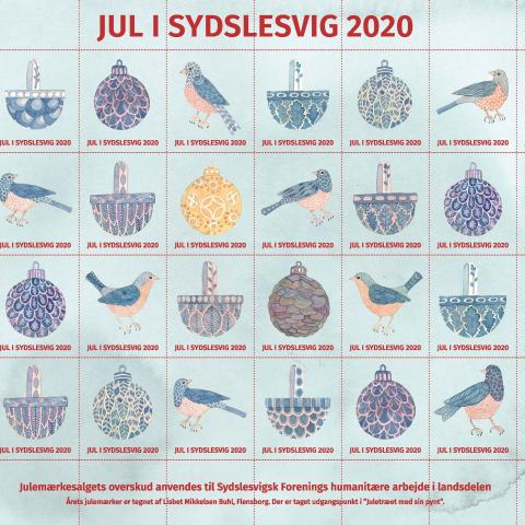 Årets sydslesvigske julemærke er tegnet af billedkunstner Lisbet Buhl og kan købes på www.syfo.de. Indtægterne fra salget går til det humanitære arbejde i Sydslesvig.