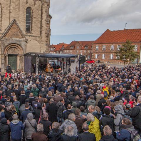 På billedet ses det seneste folkemøde i Ribe, der fejrede 500-året for Reformationen i 2017.