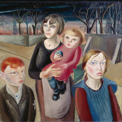 Hans Grundig, Am Stadtrand (I udkanten af byen), 1926. Olie på lærred, 80.5 × 120 cm. Staatliche Museen zu Berlin, Nationalgalerie.