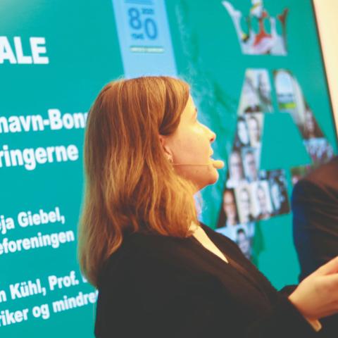 Mindretallene var også på dagsordenen under UNESCO-dagene, som var en slags generalprøve på et grænselands-folkemøde. Her er det historiker og medarbejder i Grænseforeningen, Freja Giebel, og mindretalsforsker og tidligere rektor på A.P. Møller Skolen i Slesvig, Jørgen Kühl, som holder oplæg om København-Bonn Erklæringerne på Augustenborg.