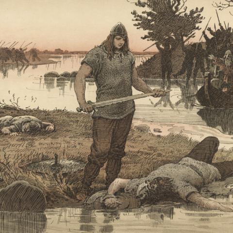 Uffe hin Spage er en dansk sagnhelt, der er skildret hos bl.a. Saxo. Uffe hin Spage er den danske kong Vermunds søn. Vermund er gammel og blind og kan ikke kæmpe mod den udfordrende sakserkonge. Uffe skildres som den sløve og dorske yngling. Men pludselig vågner han op og tilbyder at kæmpe mod to saksere på én gang ved en holmgang på en ø i Ejderen. Med slægtsklenodiet, sværdet Skrap, besejrer han saksernes prins og dennes bedste kæmpe. “Det var Skrap, der klang”, siger den blinde og glade far og rykker sig