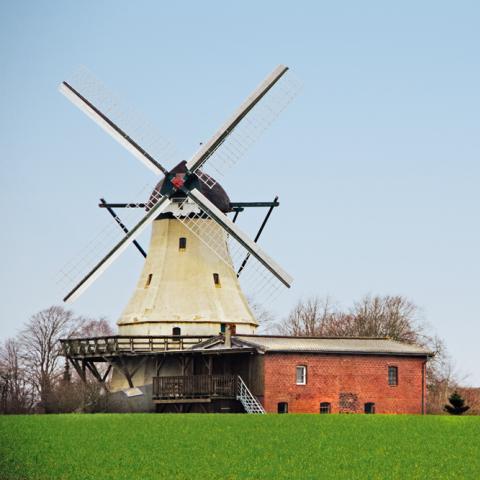 "I strejftog fører Ditlev Jensen os gennem hele området uden at fortabe sig i historien", skriver Per Stig Møller i sin anmeldelse af Kristian Ditlev Jensens bog om Sydslesvig. På billedet ses Møllen "Fortuna" på Angel. 