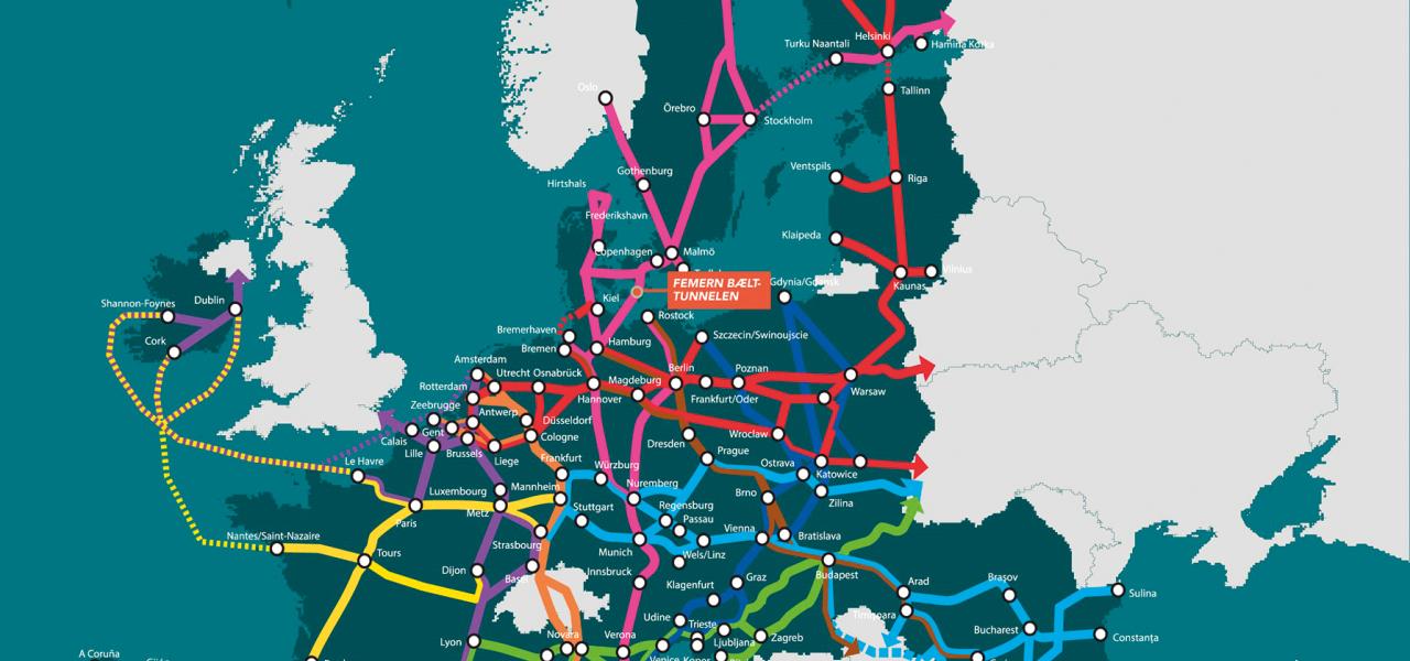 Sådan ser STRING-samarbejdet en nordisk storregion med både Øresundsregionen og en dansk tysk grænseregion – samt koblingen mod syd i Europa, som EU’s transportsamarbejde TEN-T ser det. Som det fremgår, er Jyllandssporet med i en samlet region mod Sydslesvig – udover den østlige korridor fra Sverige over København og Femern mod Nordtyskland.