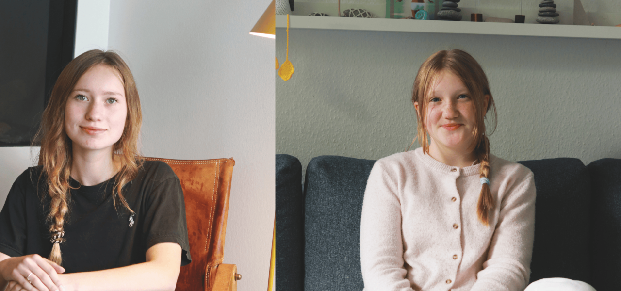 Det var godt at have en reservesøster, siger sydslesvigske Madita (t.h.) om at have besøg derhjemme og i skolen af danske Nanna (t.v.). De to var udvekslingselever og boede og gik i skole sammen en uge i Danmark og en uge i Tyskland.