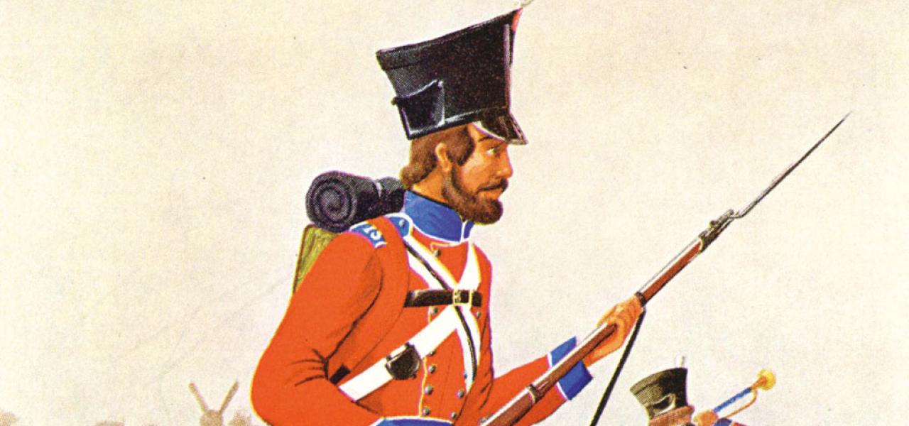 Hærafdelingen Slesvigske Fodregiment, der blev oprettet i 1778, er genopstået på Haderslev Kaserne. På billedet ses en soldat i regimentets uniform, som den så ud i midten af 1800-tallet. Hærafdelingen Slesvigske Fodregiment, der blev oprettet i 1778, er genopstået på Haderslev Kaserne. På billedet ses en soldat i regimentets uniform, som den så ud i midten af 1800-tallet.